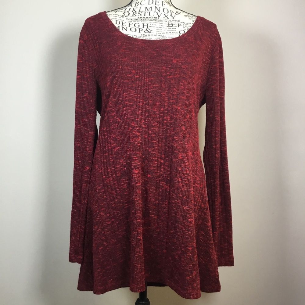 Red/black merle ribbed knit dress or tunic top lagenlook cabincore cozy sz L